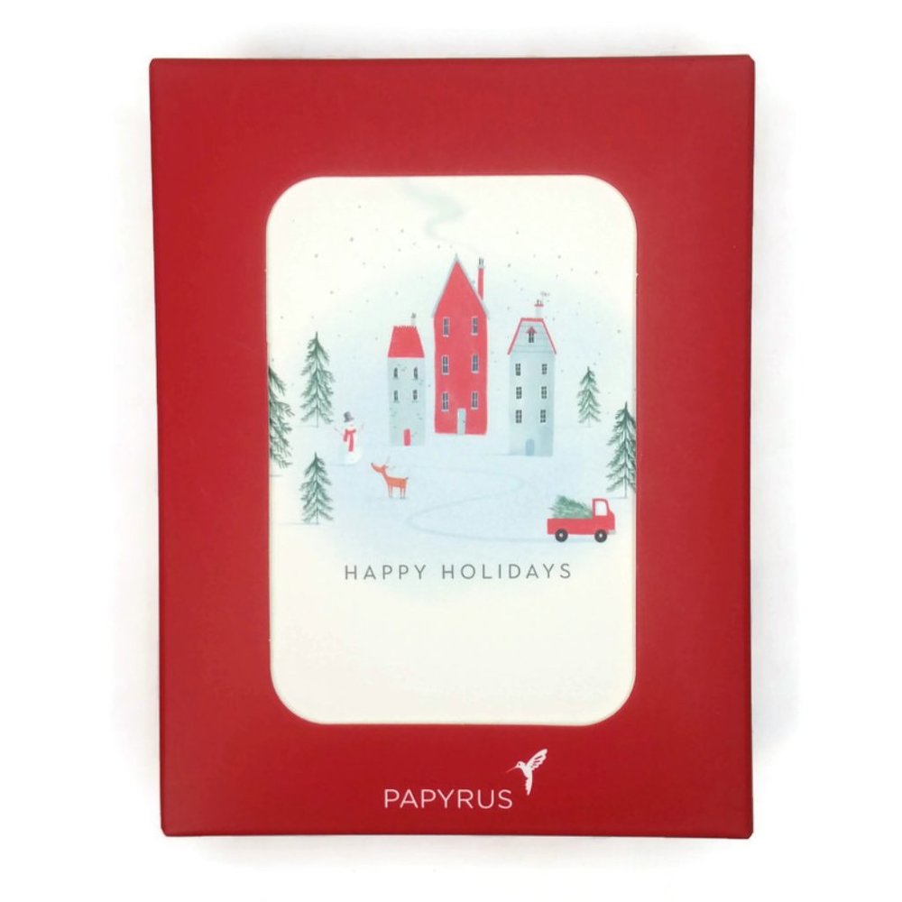Box of Papyrus Holiday Village Christmas Note Cards & Envelopes 20 of Each